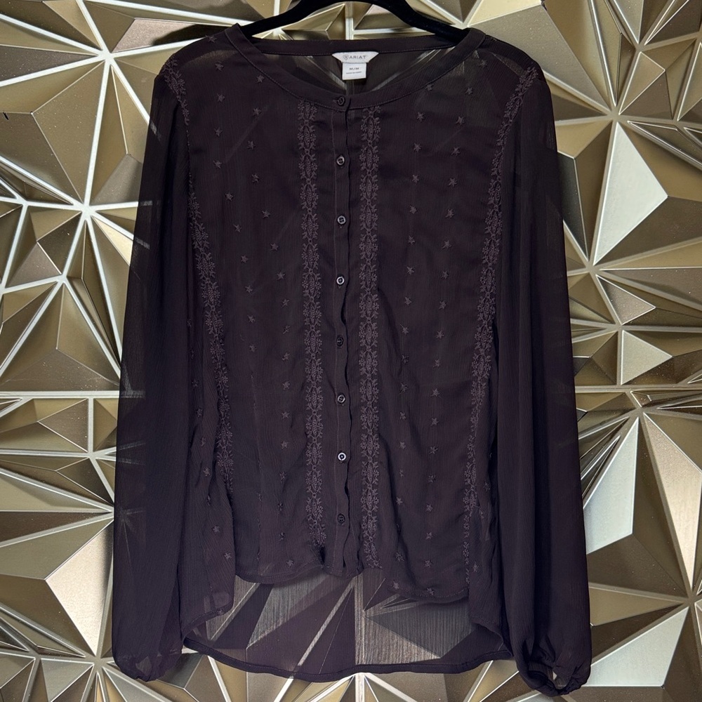 Ariat brown Sheer Blouse with Embroidery